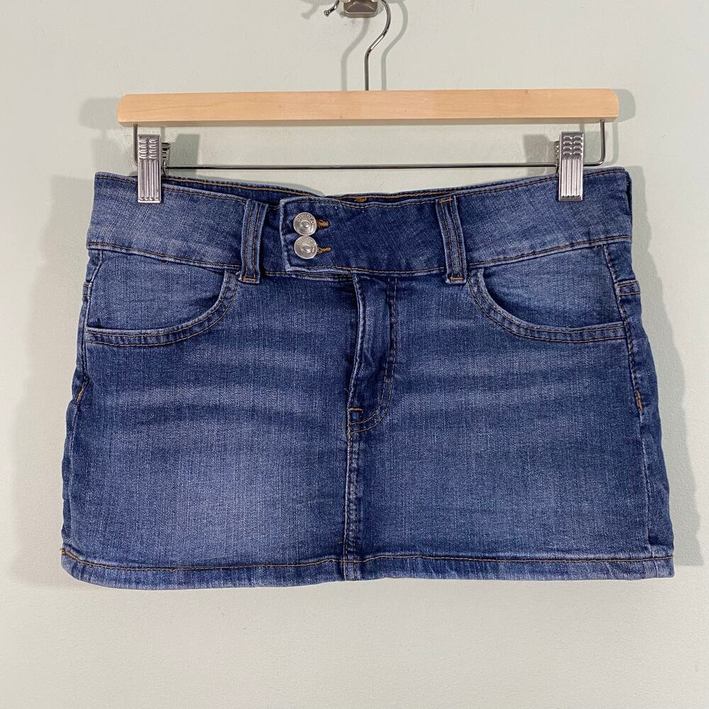 Y2K Vintage Divided H&M Super Low Mini Denim Skirt Size 8